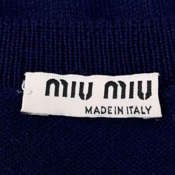 Miu Miu Womens Dark Blue Virgin Wool Heart Pattern Long Sleeve Sweater Size 36 X - Picture 5 of 8